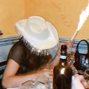 Handmade Rhinestone Fringe Iridescent Cowboy Hat - Space/Disco Cowboy Theme